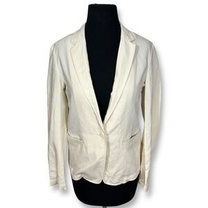 Uniqlo Linen Blend Blazer Casual One‎ Button Jacket Ivory Womens XS